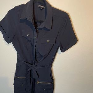 Knee length navy blue collar dress